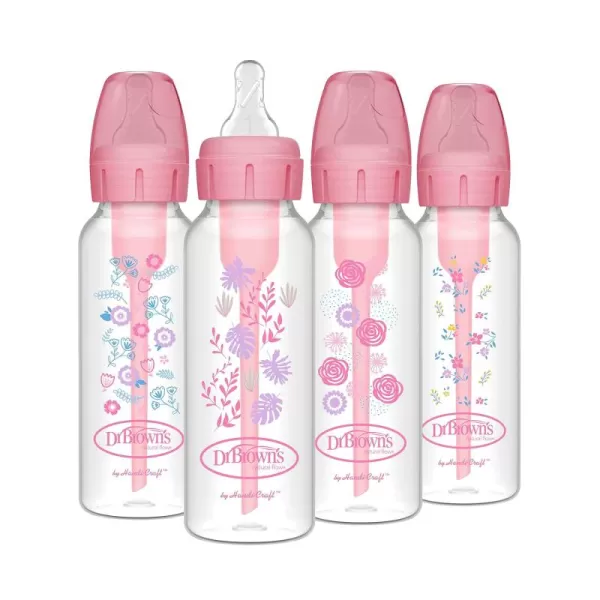 Dr. Brown's Natural Flow Anti-Colic Options+ Narrow Baby Bottles 8 oz/250 mL, with Level 1 Slow Flow Nipple, 4 Pack, Dream Adventure, 0m+