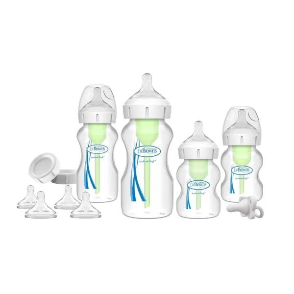 Dr. Brown's Natural Flow Anti-Colic Options+ Wide-Neck Baby Bottle Newborn Feeding Set with Baby Bottle Travel Caps