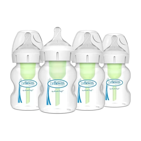 Dr. Brown's Natural Flow Anti-Colic Options+ Wide-Neck Baby Bottles 9 oz/270 mL,with Level 1 Slow Flow Nipple,4 Count,0m+