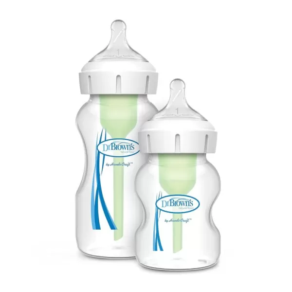 Dr. Brown's Natural Flow Anti-Colic Options+ Wide-Neck Baby Bottles 9 oz/270 mL,with Level 1 Slow Flow Nipple,4 Count,0m+