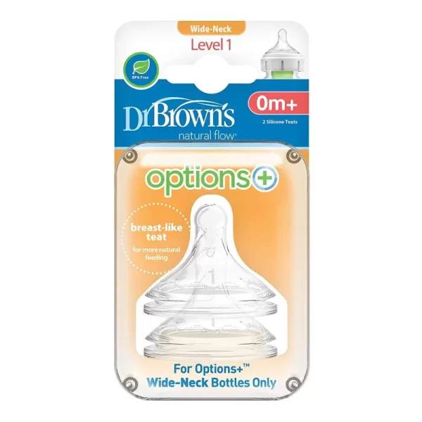 Dr. Brown's Natural Flow Level 2 Wide-Neck Baby Bottle Silicone Nipple, Medium Flow, 3m+, 100% Silicone Bottle Nipple, 6 Pack