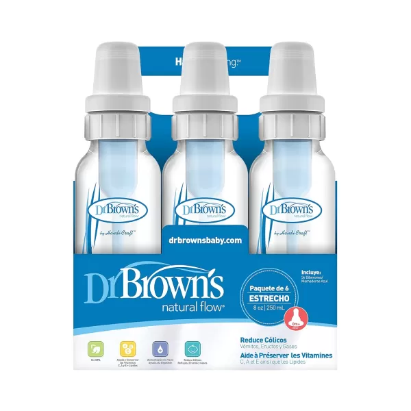 DR Browns Natural Flow Feeding Bottle 6PK Clear with Blue Writing - 250ML 