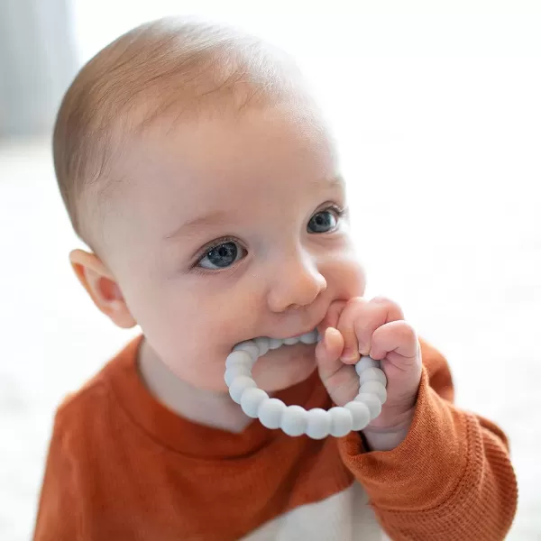 Dr. Brown’s Flexees Beaded Teether Rings and Bunny, 100% Silicone, Soft &amp; Easy to Hold, Encourages Self-Soothe, 4-Pack, Pink, White, Gray, BPA Free, 3m+