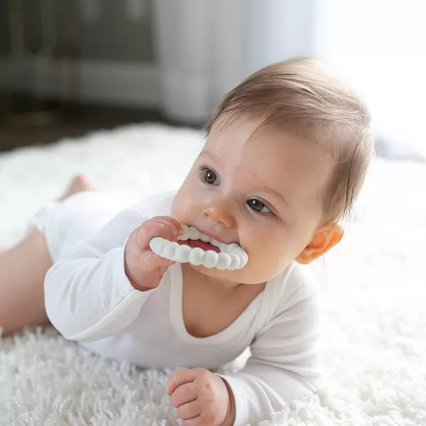 Dr. Brown’s Flexees Beaded Teether Rings and Bunny, 100% Silicone, Soft &amp; Easy to Hold, Encourages Self-Soothe, 4-Pack, Pink, White, Gray, BPA Free, 3m+