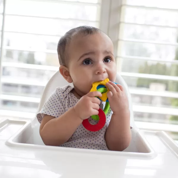 Dr. Brown’s Flexees Beaded Teether Rings and Bunny Teether, 100% Silicone, Soft &amp; Easy to Hold, Encourages Self-Soothe, 4-Pack, Blue, Light Blue, Black, BPA Free, 3m+