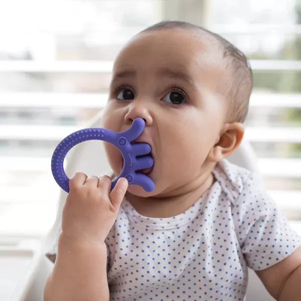 Dr. Brown’s Flexees Beaded Teether Rings and Bunny Teether, 100% Silicone, Soft &amp; Easy to Hold, Encourages Self-Soothe, 4-Pack, Blue, Light Blue, Black, BPA Free, 3m+