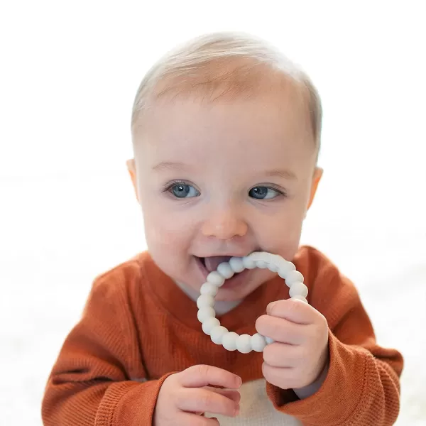 Dr. Brown’s Flexees Beaded Teether Rings and Bunny Teether, 100% Silicone, Soft &amp; Easy to Hold, Encourages Self-Soothe, 4-Pack, Blue, Light Blue, Black, BPA Free, 3m+