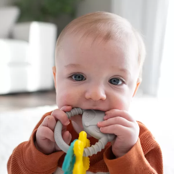 Dr. Brown’s Flexees Beaded Teether Rings and Bunny Teether, 100% Silicone, Soft &amp; Easy to Hold, Encourages Self-Soothe, 4-Pack, Blue, Light Blue, Black, BPA Free, 3m+