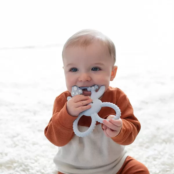 Dr. Brown’s Flexees Beaded Teether Rings and Bunny Teether, 100% Silicone, Soft &amp; Easy to Hold, Encourages Self-Soothe, 4-Pack, Blue, Light Blue, Black, BPA Free, 3m+