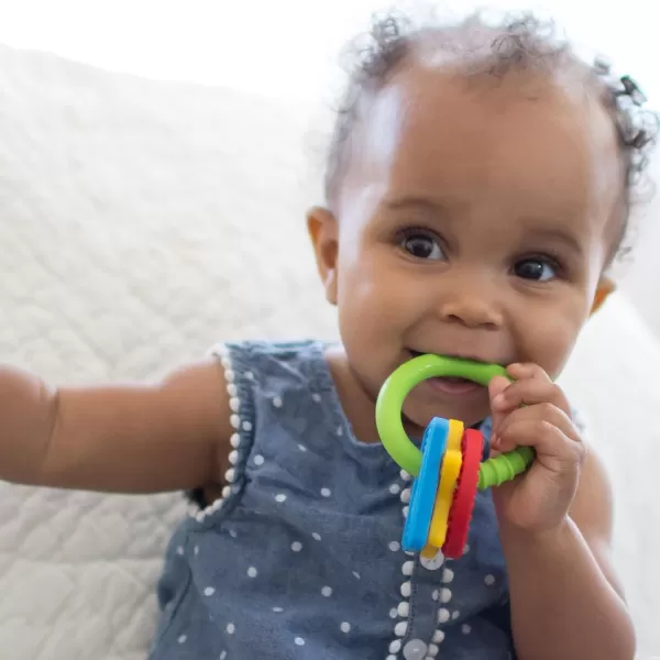 Dr. Brown's Flexees Friends Silicone Teether Purple Octopus Dr. Brown’s Flexees Beaded Teether Rings,100% Silicone,Soft &amp; Easy to Hold,Encourages Self-Soothe,3 Pack, Pink, White, BPA Free 3m+