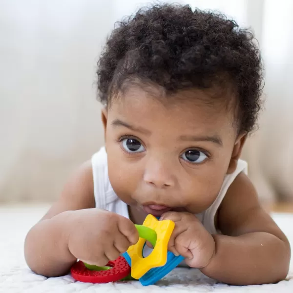 Dr. Brown's Flexees Friends Silicone Teether Purple Octopus Dr. Brown’s Flexees Beaded Teether Rings,100% Silicone,Soft &amp; Easy to Hold,Encourages Self-Soothe,3 Pack, Pink, White, BPA Free 3m+