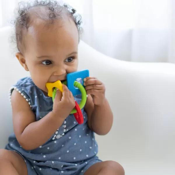 Dr. Brown's Flexees Friends Silicone Teether Purple Octopus Dr. Brown’s Flexees Beaded Teether Rings,100% Silicone,Soft &amp; Easy to Hold,Encourages Self-Soothe,3 Pack, Pink, White, BPA Free 3m+