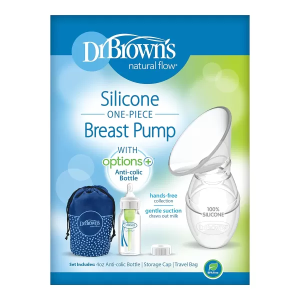 Dr. Brown’s Lanolin + Nipple Balm, 100% Silicone Breast Pump Breast Milk Catcher, Travel Bag, and 4oz Anti-Colic Options+ Baby Bottle, Level 1 Nipple &amp; Lid