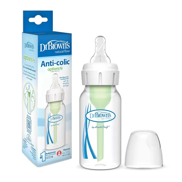 Dr. Brown’s Natural Flow® Anti-Colic Options+™ Narrow Baby Bottle 8 oz/250 mL, with Level 1 Slow Flow Nipple, 1 Pack, 0m+