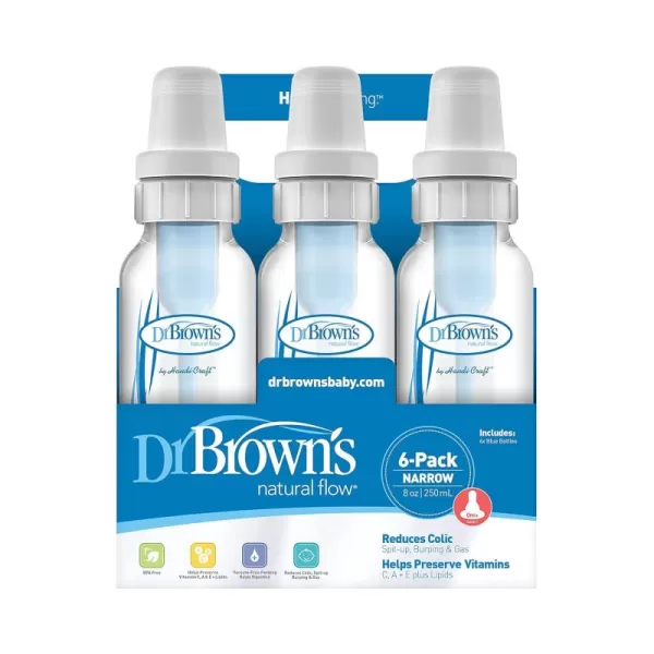 DR Browns Natural Flow Feeding Bottle 6PK Clear with Blue Writing - 250ML 