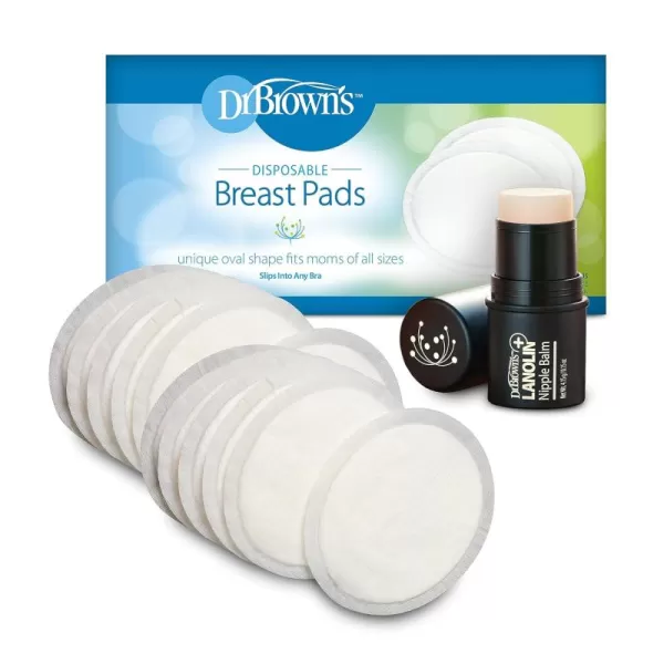 Dr. Brown’s Lanolin + Nipple Balm with Disposable One-Use Absorbent Breast Pads for Breastfeeding and Leaking - 100pk