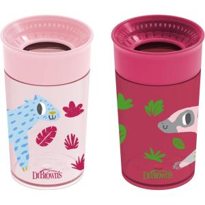 imageDr Browns Milestones Cheers 360 Cup Spoutless Transition Cup Travel Friendly ampamp LeakFree Sippy Cup Blue Alligator 10 oz300 mL2Pack Pink  Red Animals  10 oz