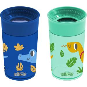 imageDr Browns Milestones Cheers 360 Cup Spoutless Transition Cup Travel Friendly ampamp LeakFree Sippy Cup Blue Alligator 10 oz300 mL2pack Blue  Green Animals  10 Oz
