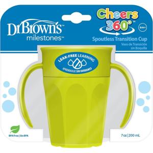 imageDr Browns Milestones Cheers 360 Cup Spoutless Transition Cup with Handles for Easy Grip ampamp LeakFree Learning Pink 7oz200mL 6m Colors May Vary1 Pack  7 oz  Green with Handles