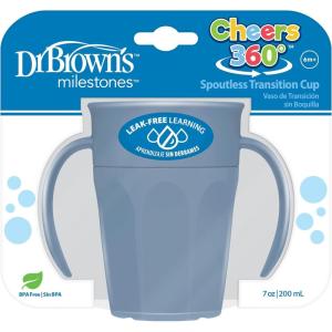imageDr Browns Milestones Cheers 360 Cup Spoutless Transition Cup with Handles for Easy Grip ampamp LeakFree Learning Pink 7oz200mL 6m Colors May Vary1 Pack  7 oz  Blue with Handles