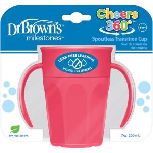 imageDr Browns Milestones Cheers 360 Cup Spoutless Transition Cup with Handles for Easy Grip ampamp LeakFree Learning Pink 7oz200mL 6m Colors May Vary1 Pack  7 oz  Pink with Handles