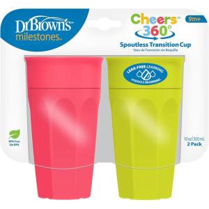 imageDr Browns Milestones Cheers 360 Cup Spoutless Transition Cup with Handles for Easy Grip ampamp LeakFree Learning Pink 7oz200mL 6m Colors May Vary2 Pack  10 oz  Pink  Green