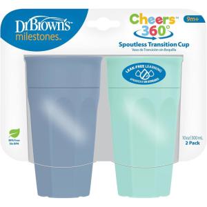 imageDr Browns Milestones Cheers 360 Cup Spoutless Transition Cup with Handles for Easy Grip ampamp LeakFree Learning Pink 7oz200mL 6m Colors May Vary2 Pack  10 oz  Blue  Aqua