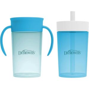 imageDr Browns Milestones Straw to 360 Cup Set Convertible Toddler Training Cup Set with Interchangeable Silicone Straw and 360 Degree Cup Lids Blue Green 10 oz300 mL BPA Free 9m 2 PackOcean Blue