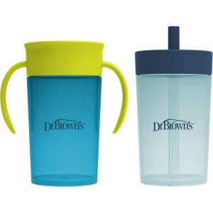 imageDr Browns Milestones Straw to 360 Cup Set Convertible Toddler Training Cup Set with Interchangeable Silicone Straw and 360 Degree Cup Lids Blue Green 10 oz300 mL BPA Free 9m 2 PackGreen Blue
