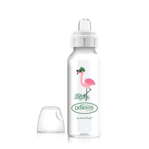imageDr Browns Milestones Narrow Sippy Bottle 100 Silicone Soft Sippy Spout 8oz250mL Flamingo ampamp Bunny 6m1 Pack  Flamingo