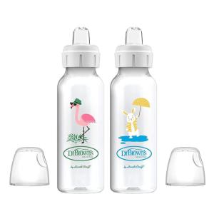 imageDr Browns Milestones Narrow Sippy Bottle 100 Silicone Soft Sippy Spout 8oz250mL Flamingo ampamp Bunny 6m2 Pack  Flamingo  Bunny