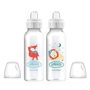 imageDr Browns Milestones Narrow Sippy Bottle 100 Silicone Soft Sippy Spout 8oz250mL Flamingo ampamp Bunny 6m2 Pack  Fox  Lion