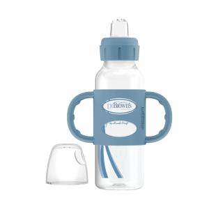 imageDr Browns Milestones Narrow Sippy Spout Bottle with 100 Silicone Handles EasyGrip Handles with Soft Sippy Spout 8oz250mL Black ampamp Ecru 2 Count Pack of 1 6m1 Pack  Light Blue
