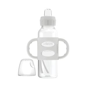 imageDr Browns Milestones Narrow Sippy Spout Bottle with 100 Silicone Handles EasyGrip Handles with Soft Sippy Spout 8oz250mL Black ampamp Ecru 2 Count Pack of 1 6m1 Pack  Gray