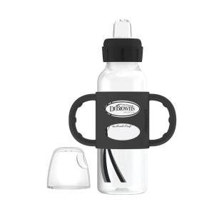 imageDr Browns Milestones Narrow Sippy Spout Bottle with 100 Silicone Handles EasyGrip Handles with Soft Sippy Spout 8oz250mL Black ampamp Ecru 2 Count Pack of 1 6m1 Pack  Black