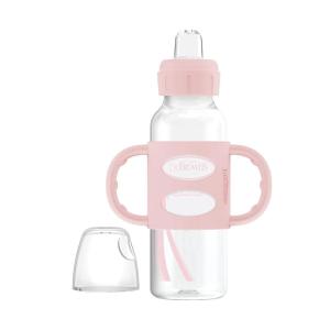 imageDr Browns Milestones Narrow Sippy Spout Bottle with 100 Silicone Handles EasyGrip Handles with Soft Sippy Spout 8oz250mL Black ampamp Ecru 2 Count Pack of 1 6m1 Pack  Light Pink
