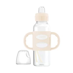 imageDr Browns Milestones Narrow Sippy Spout Bottle with 100 Silicone Handles EasyGrip Handles with Soft Sippy Spout 8oz250mL Black ampamp Ecru 2 Count Pack of 1 6m1 Pack  Ecru