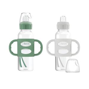 imageDr Browns Milestones Narrow Sippy Spout Bottle with 100 Silicone Handles EasyGrip Handles with Soft Sippy Spout 8oz250mL Black ampamp Ecru 2 Count Pack of 1 6m2 Pack  Green  Gray