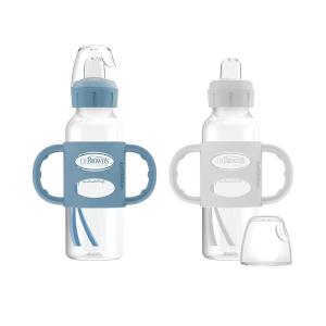 imageDr Browns Milestones Narrow Sippy Spout Bottle with 100 Silicone Handles EasyGrip Handles with Soft Sippy Spout 8oz250mL Black ampamp Ecru 2 Count Pack of 1 6m2 Pack  Light Blue  Gray