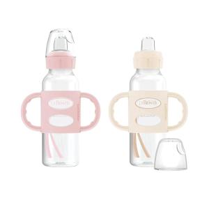 imageDr Browns Milestones Narrow Sippy Spout Bottle with 100 Silicone Handles EasyGrip Handles with Soft Sippy Spout 8oz250mL Black ampamp Ecru 2 Count Pack of 1 6m2 Pack  Light Pink  Ecru