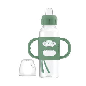 imageDr Browns Milestones Narrow Sippy Spout Bottle with 100 Silicone Handles EasyGrip Handles with Soft Sippy Spout 8oz250mL Black ampamp Ecru 2 Count Pack of 1 6m1 Pack  Green