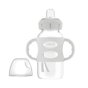 imageDr Browns Milestones WideNeck Sippy Spout Bottle with 100 Silicone Handles EasyGrip Handles with Soft Sippy Spout 9oz270mL Green ampamp Gray 2Pack 6m1 Pack  Gray