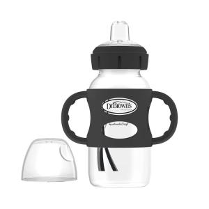 imageDr Browns Milestones WideNeck Sippy Spout Bottle with 100 Silicone Handles EasyGrip Handles with Soft Sippy Spout 9oz270mL Green ampamp Gray 2Pack 6m1 Pack  Black