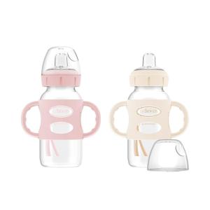 imageDr Browns Milestones WideNeck Sippy Spout Bottle with 100 Silicone Handles EasyGrip Handles with Soft Sippy Spout 9oz270mL Green ampamp Gray 2Pack 6m2 Pack  Light Pink  Ecru