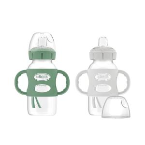 imageDr Browns Milestones WideNeck Sippy Spout Bottle with 100 Silicone Handles EasyGrip Handles with Soft Sippy Spout 9oz270mL Green ampamp Gray 2Pack 6m2 Pack  Green  Gray