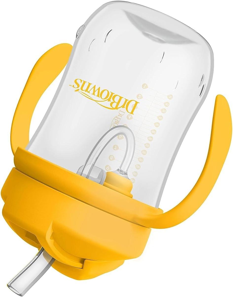imageDr Browns Milestones Babys First Straw Cup Training Cup with Weighted Straw 9oz270mL Coral BPA Free 6mDark Blue  Vintage Yellow