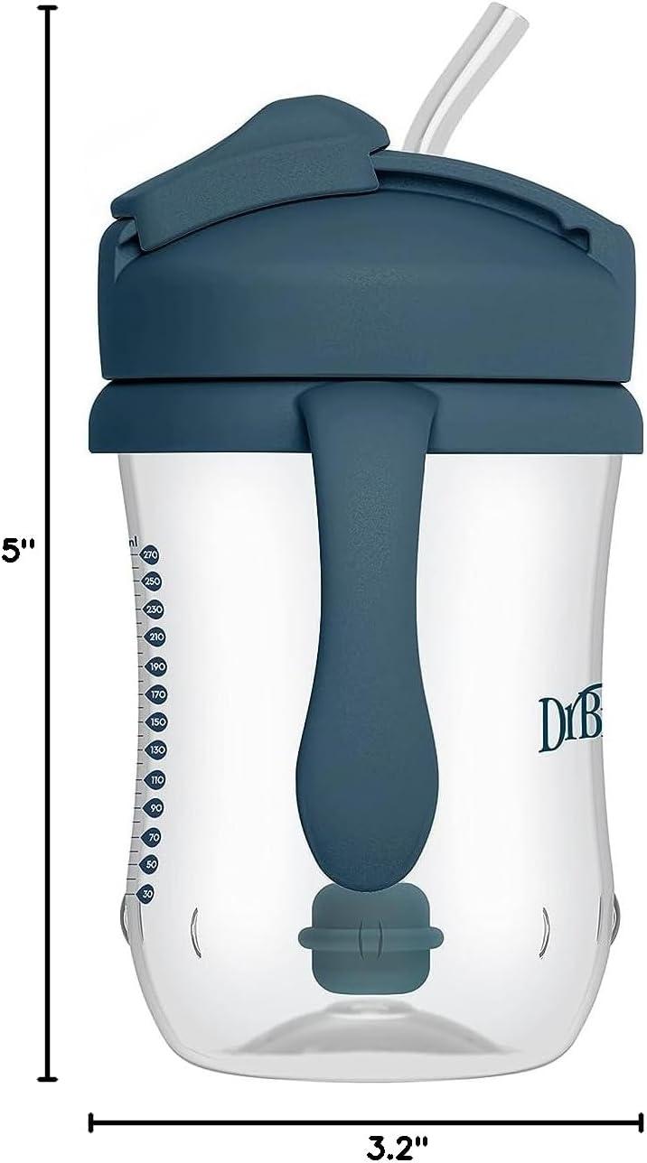 imageDr Browns Milestones Babys First Straw Cup Training Cup with Weighted Straw 9oz270mL Coral BPA Free 6mDark Blue  Vintage Yellow