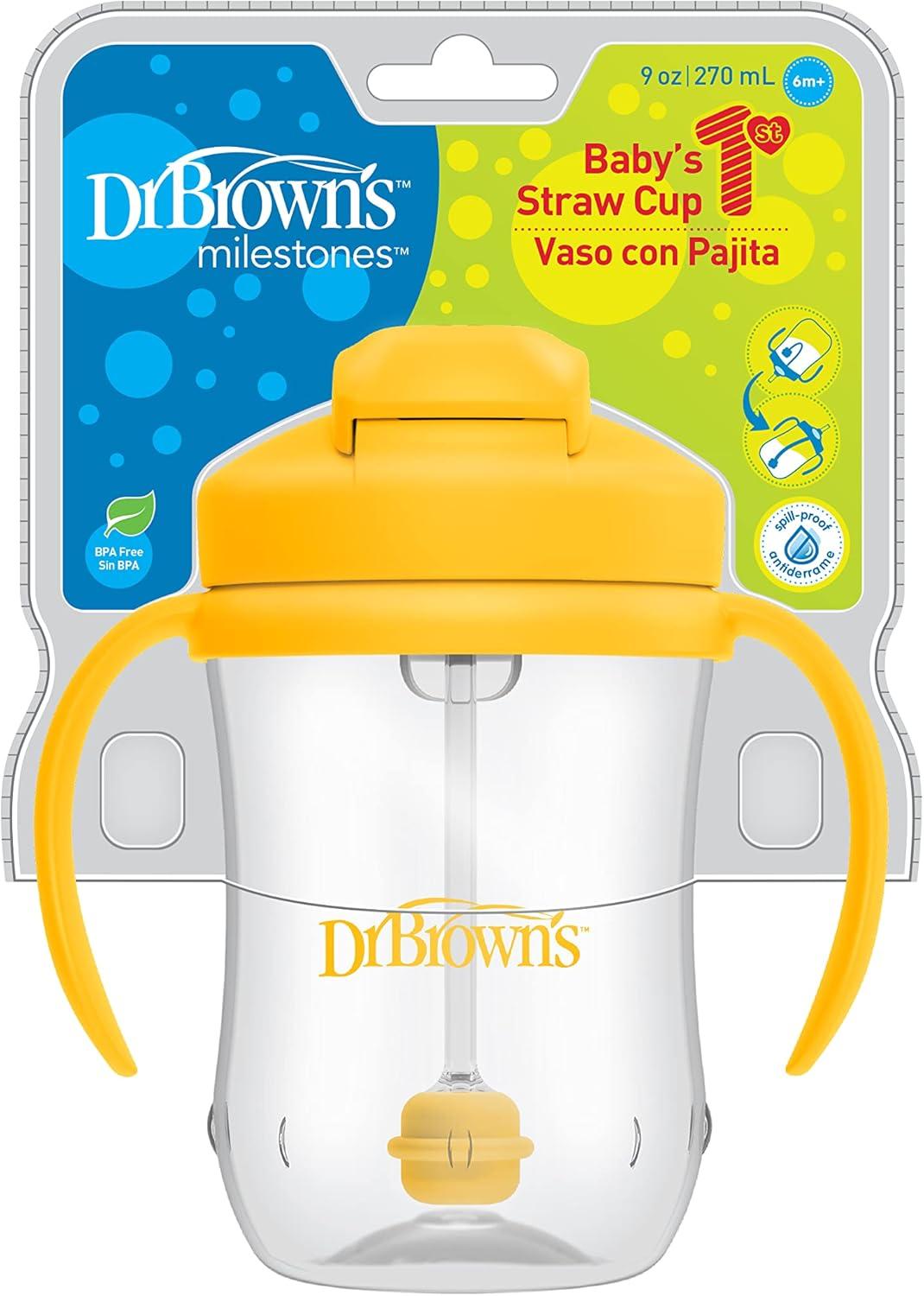 imageDr Browns Milestones Babys First Straw Cup Training Cup with Weighted Straw 9oz270mL Coral BPA Free 6mVintage Yellow