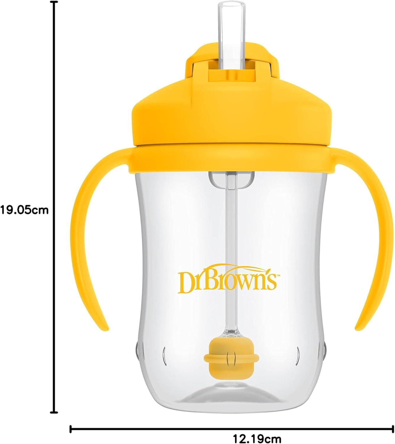 imageDr Browns Milestones Babys First Straw Cup Training Cup with Weighted Straw 9oz270mL Coral BPA Free 6mVintage Yellow