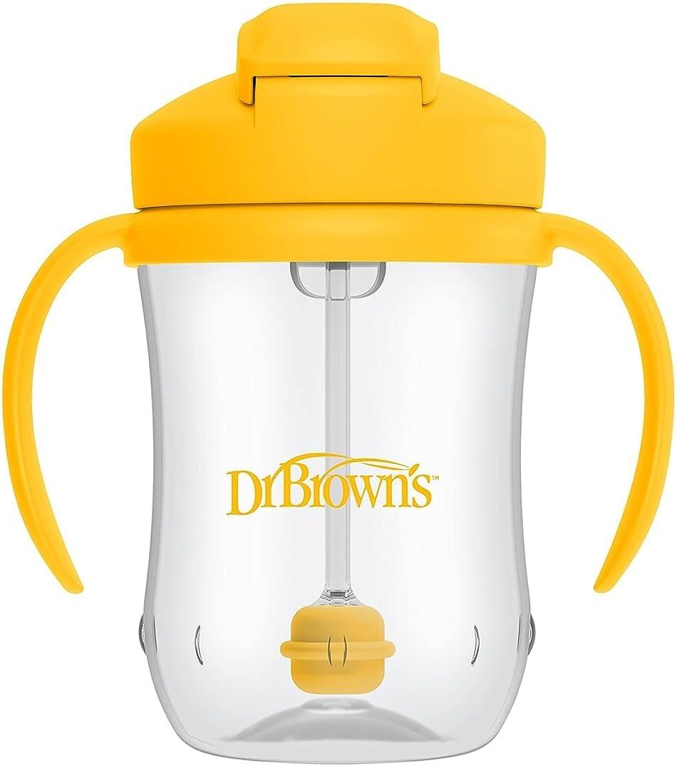 imageDr Browns Milestones Babys First Straw Cup Training Cup with Weighted Straw 9oz270mL Coral BPA Free 6mVintage Yellow